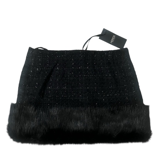 Heiress Beverly Hills Tweed Faux Fur Mini Skirt Black – Size M NWT - Picture 5 of 8